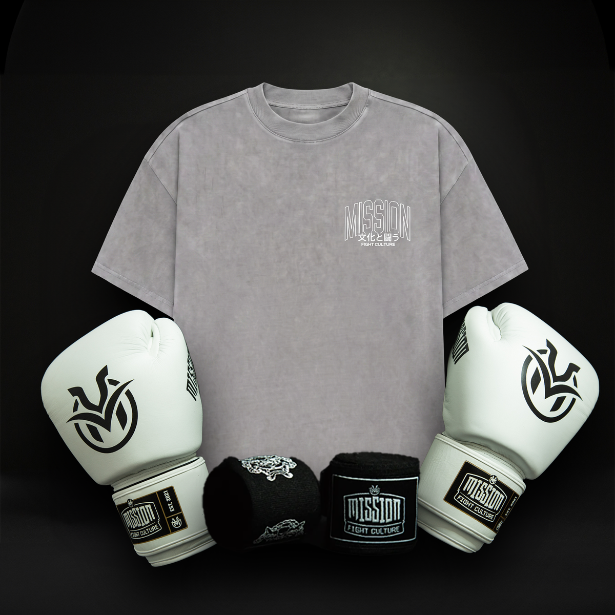 Sparring Bundle Kit (Boxing Gloves, Oversize T-shirt & Hand Wraps) Icy White