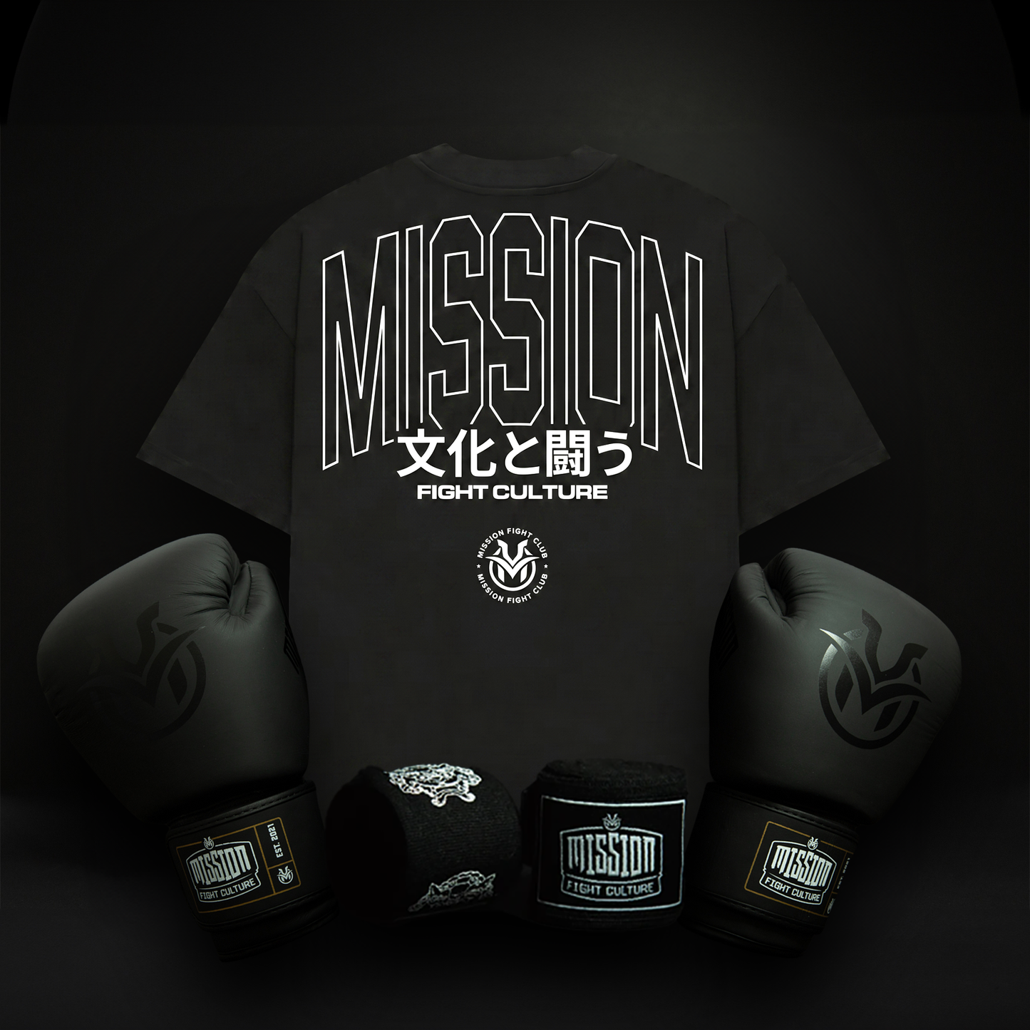 Boxing Bundle Kit (Boxing Gloves, Oversize T-shirt & Hand Wraps) Black Out