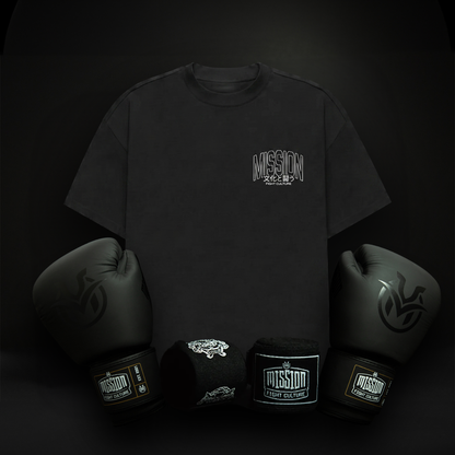 Boxing Bundle Kit (Boxing Gloves, Oversize T-shirt & Hand Wraps) Black Out