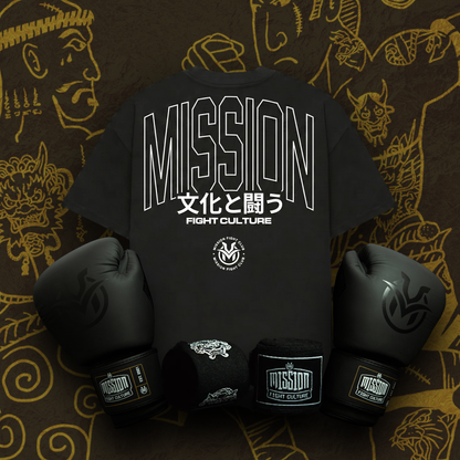Boxing Bundle Kit (Boxing Gloves, Oversize T-shirt & Hand Wraps) Black Out