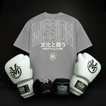 Sparring Bundle Kit (Boxing Gloves, Oversize T-shirt & Hand Wraps) Icy White